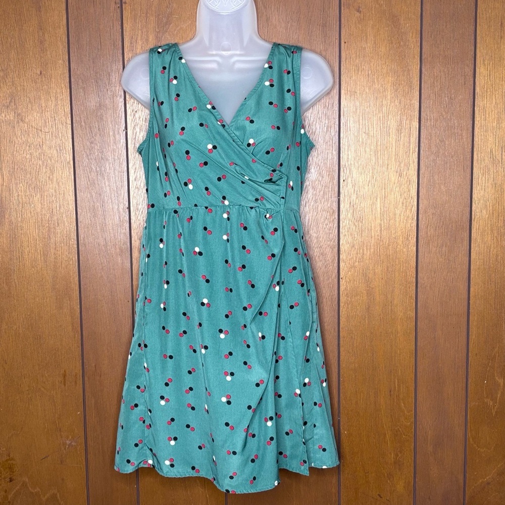 Tulle XS Green Polka Dot Wrap Dress Sleeveless Fit & Flare Retro Indie Y2K Mod